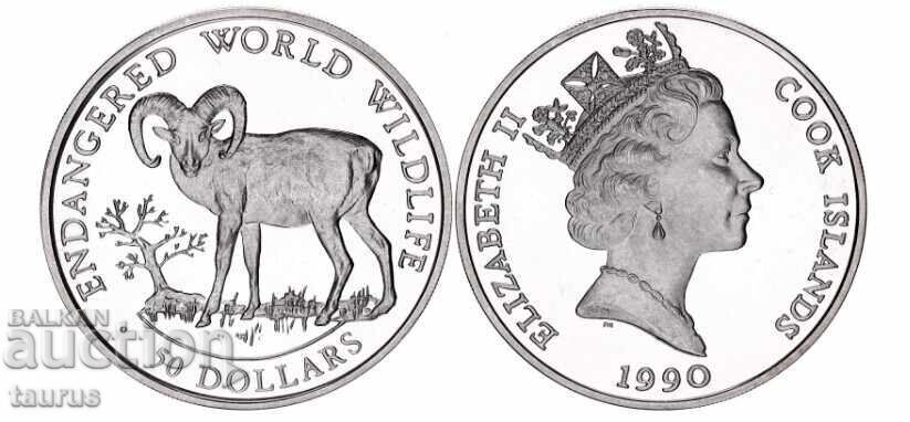 Insulele Cook 50 Dolari 1990, Animale sălbatice - bighorn Insulele Cook 50 Dolari 1990, Animale sălbatice - bighorn