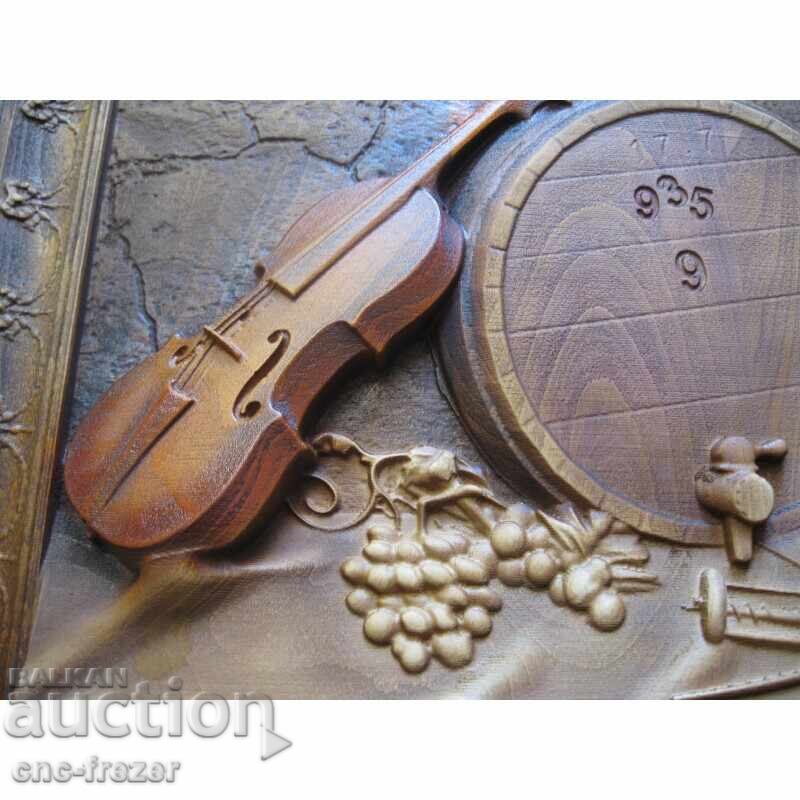 Livrarea Sculptură în lemn "Vioară, struguri, butoi..."