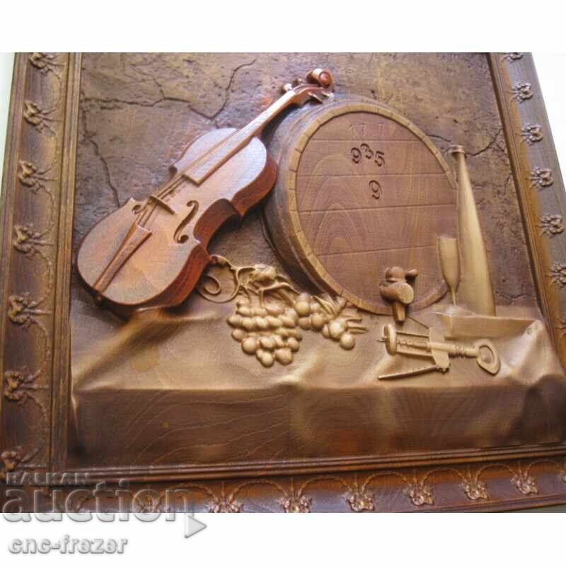 Ξυλόγλυπτο "Βιολί, σταφύλια, βαρέλι..." - 5
