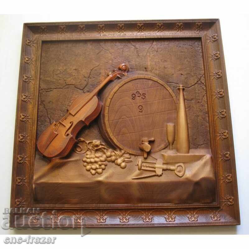 Sculptură în lemn "Vioară, struguri, butoi..." - 6