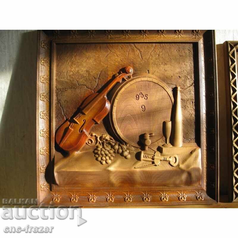 Sculptură în lemn "Vioară, struguri, butoi..." - 7