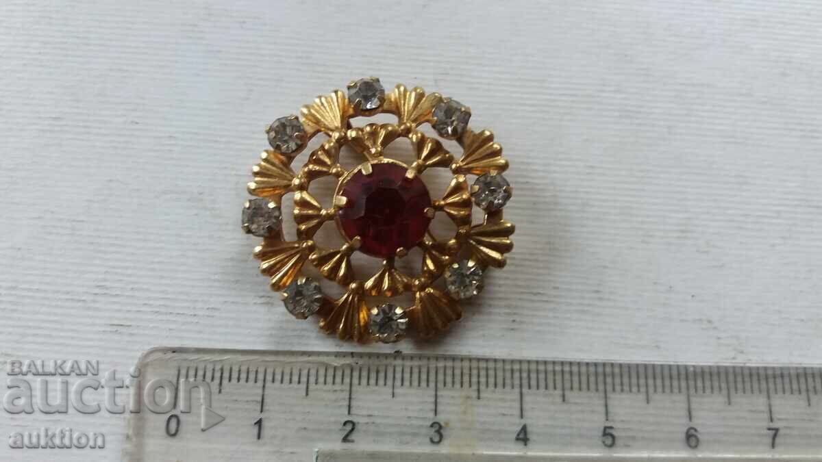 OLD BRONZE BROOCH WITH STONES - 5