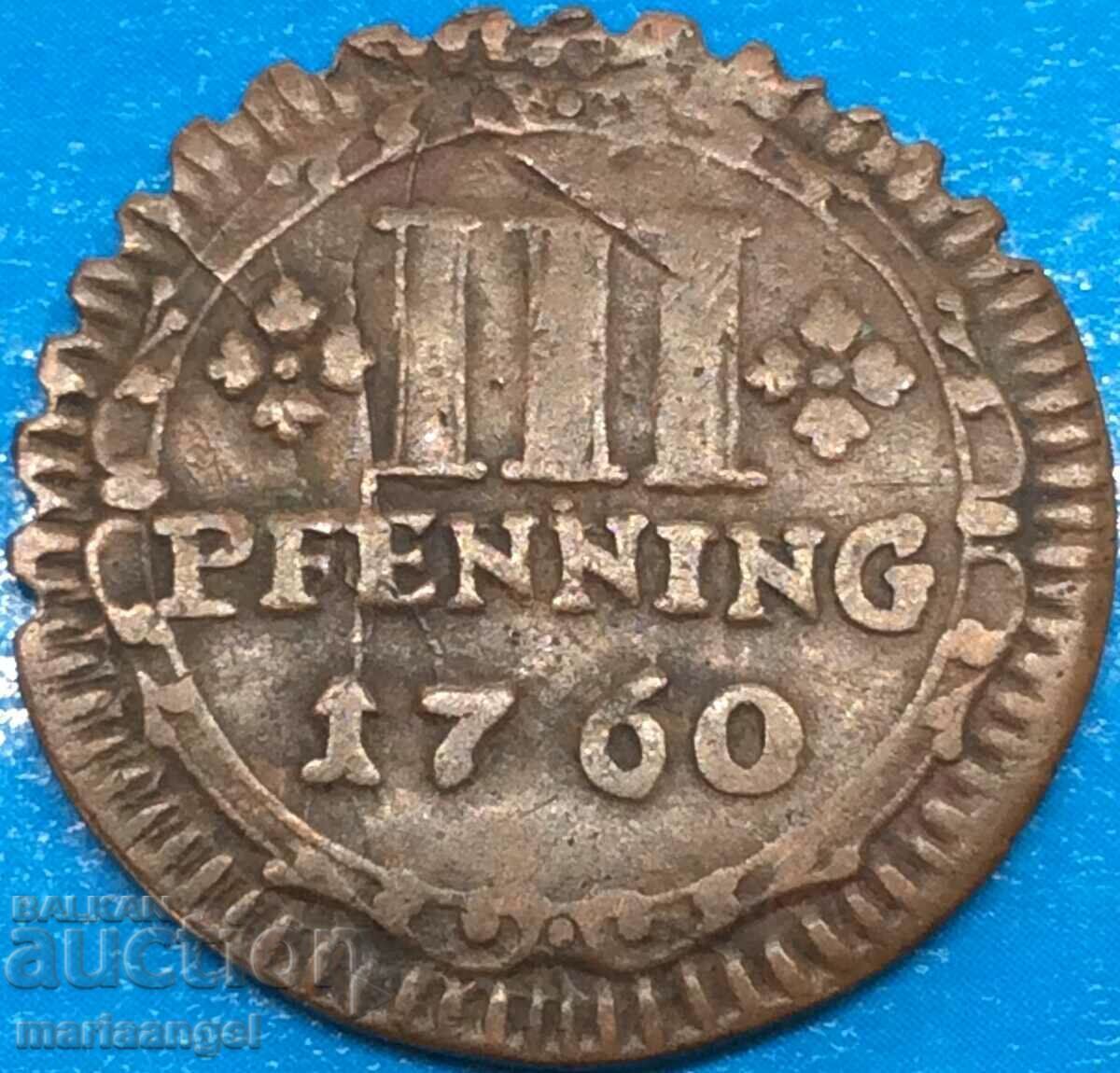 Παράδοση Münster 1760 3 pfennig Γερμανίας χαλκός