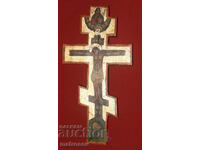 Cruce din lemn pictată manual, icoană cu răstignire