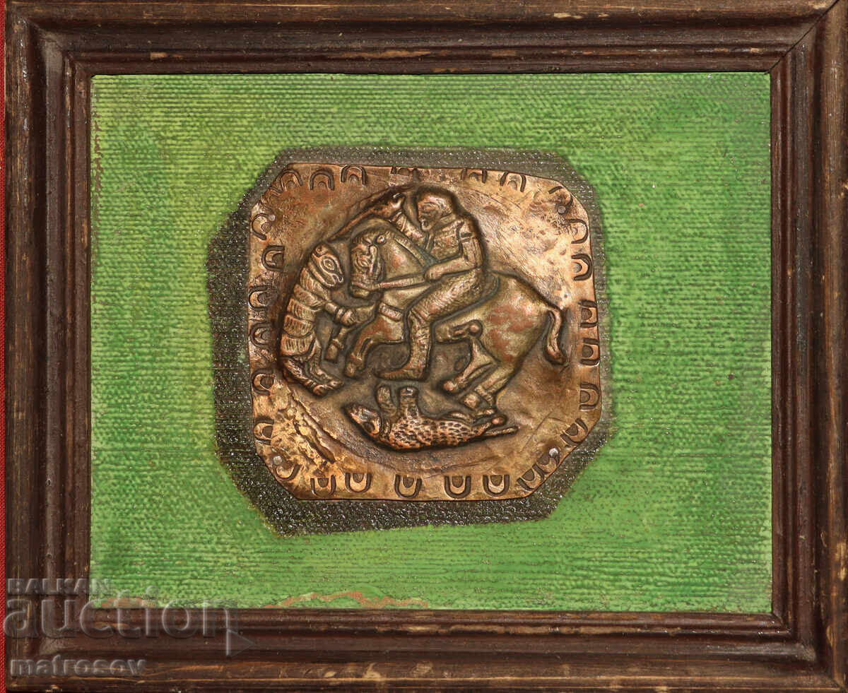 Livrarea Sculptură din cupru basorelief, vânător călare