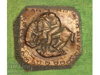 Sculptură din cupru basorelief, vânător călare