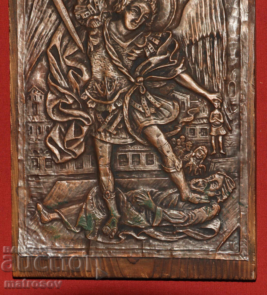 Delivery of Old copper plaque icon St. Archangel Michael