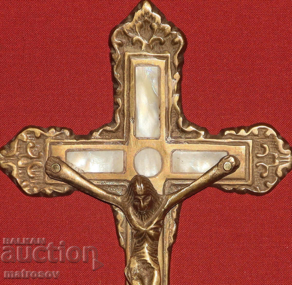 Auction  Old brass cross, mother-of-pearl inlays, crucifix