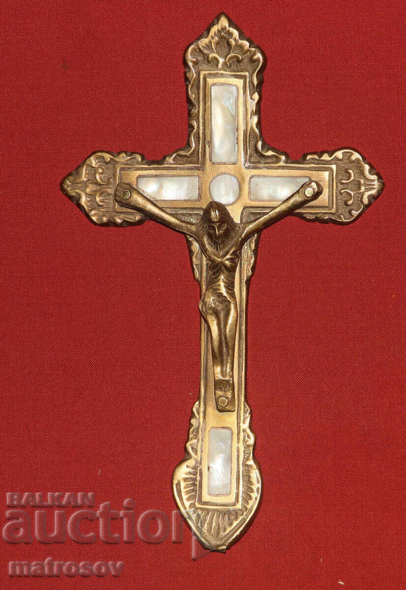 Delivery of Old brass cross, mother-of-pearl inlays, crucifix