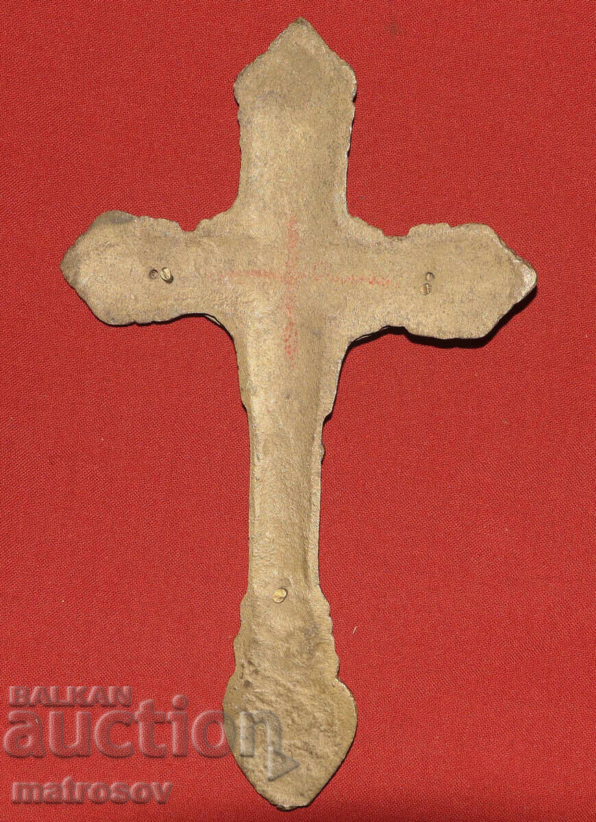 Old brass cross, mother-of-pearl inlays, crucifix - 6