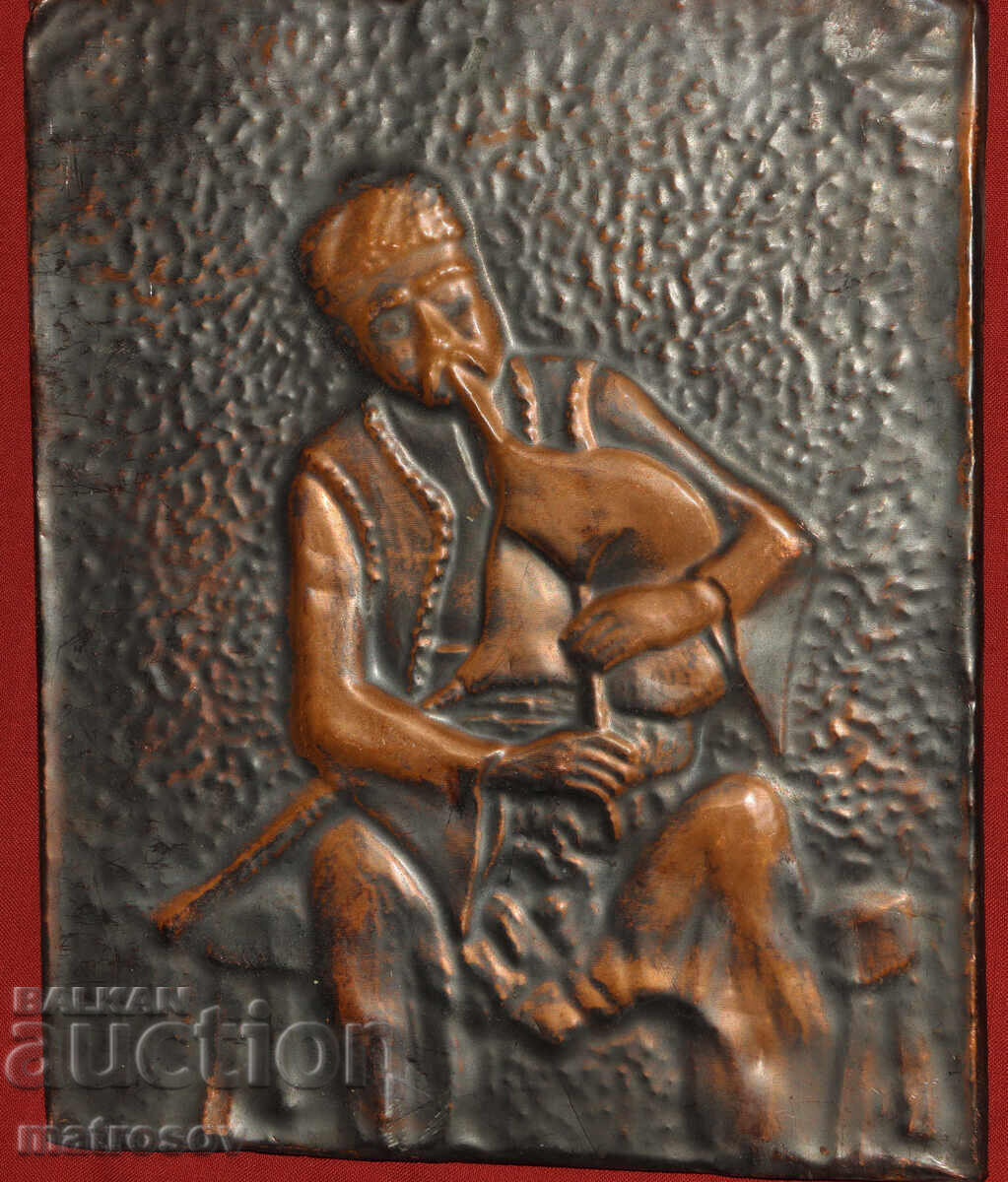 Vechi placă de cupru scenă pastorală Cântăreț la cimpoi cu preț 150.00 BGN | € 76.69