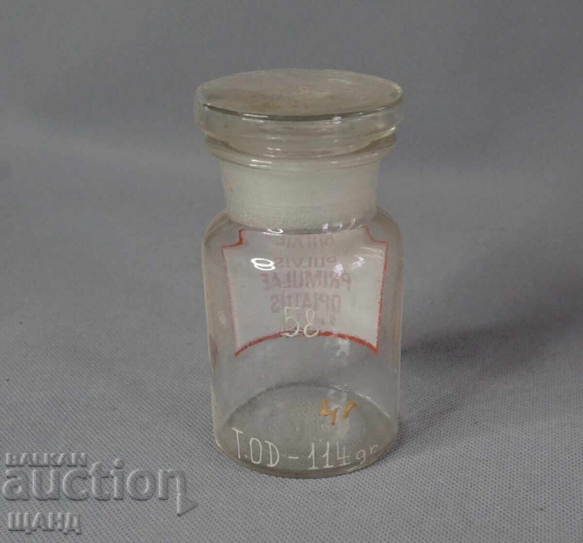 Sticlă farmaceutică veche din sticlă borcan farmacie PULVIS OPIATU cu preț 5.25 BGN | € 2.68