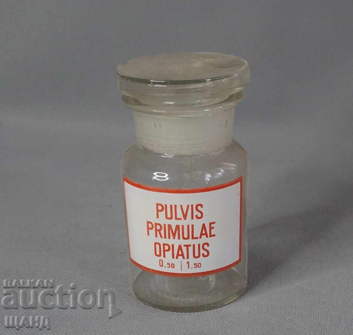Sticlă farmaceutică veche din sticlă borcan farmacie PULVIS OPIATU