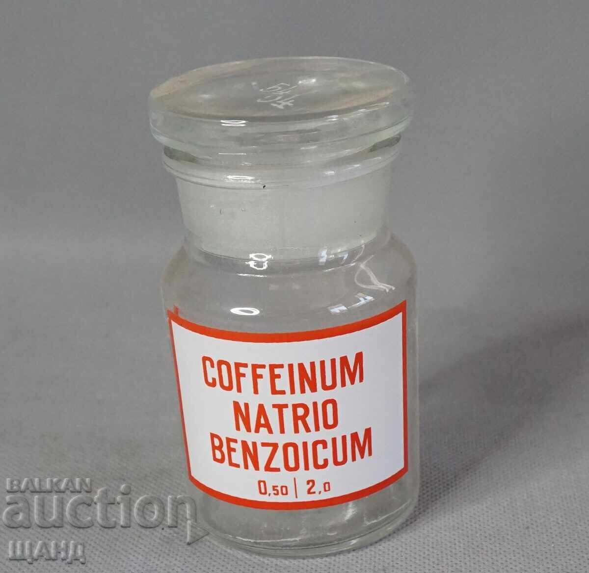 Sticlă farmaceutică veche de sticlă borcan farmacie COFEINUM