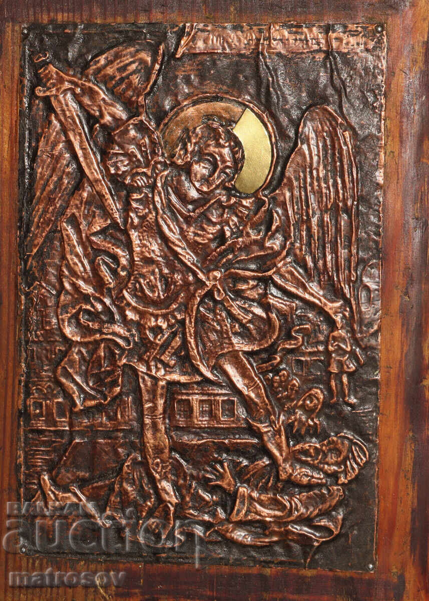 Auction  Old copper plaque icon St. Archangel Michael