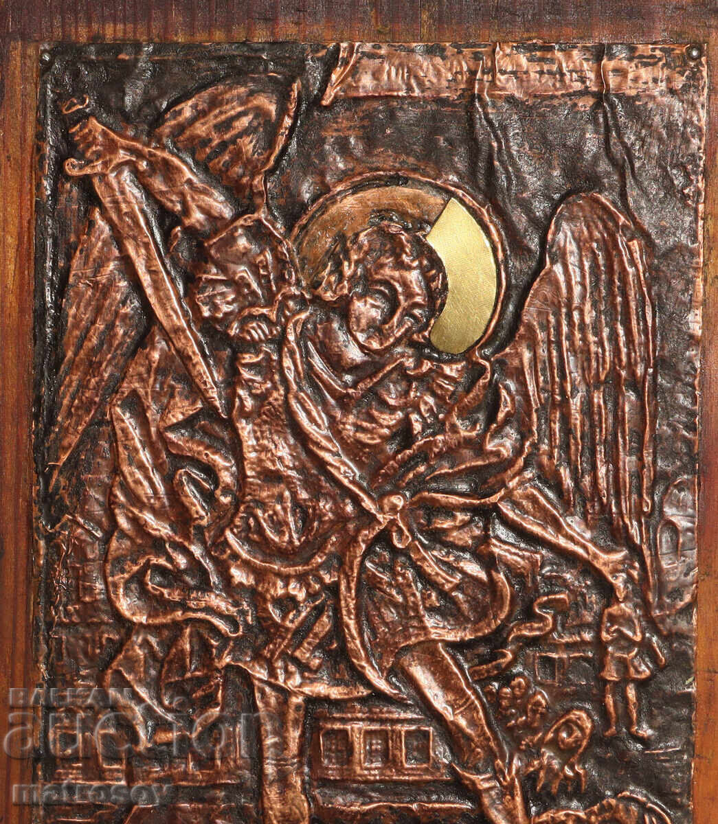 Delivery of Old copper plaque icon St. Archangel Michael