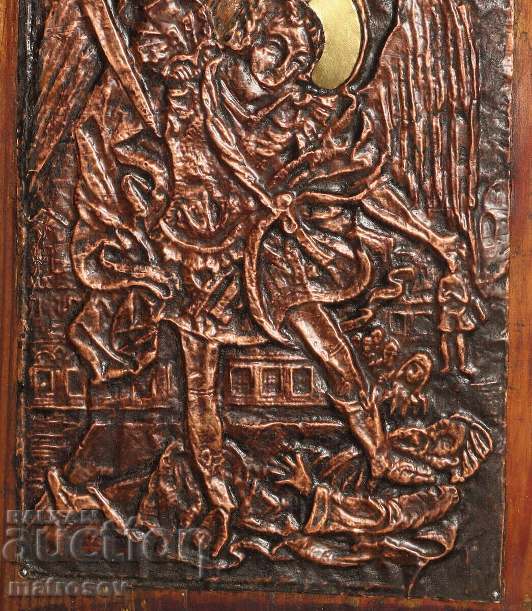 Old copper plaque icon St. Archangel Michael - 5