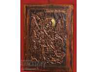 Plachetă veche de cupru, icoană Sf. Arhanghel Mihail