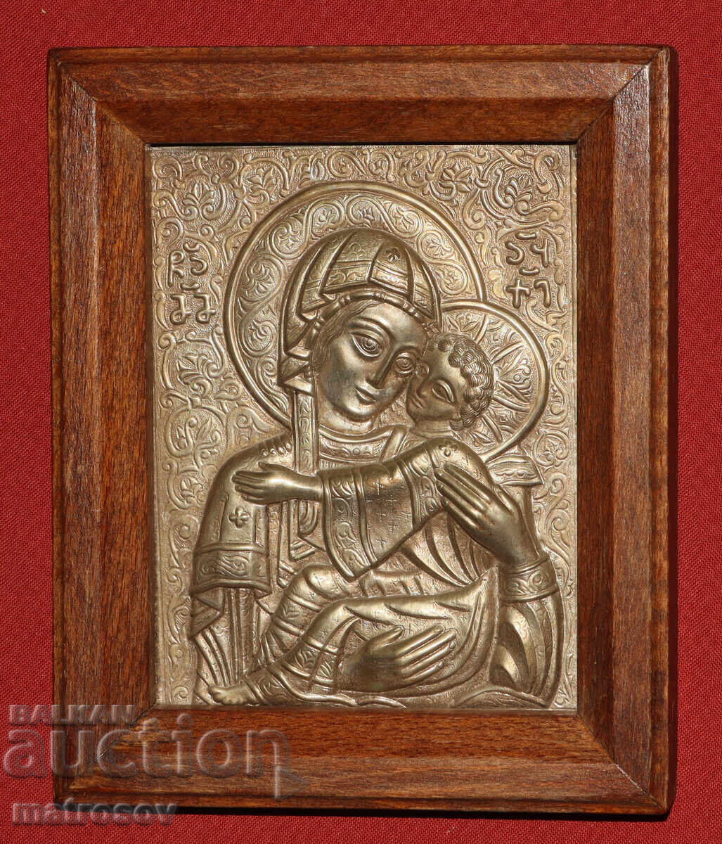 Handmade icon, bas-relief, Virgin Mary with the Child