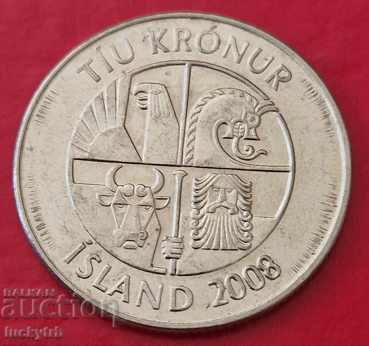 10 coroane 2008 - Islanda cu preț 1.30 BGN | € 0.66
