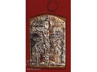 Icoană metalică lucrată manual, Iisus Hristos pe cruce