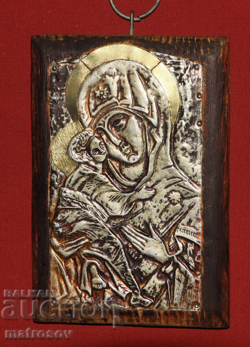 Icoană metalică lucrată manual, Maica Domnului cu Pruncul Icoană metalică lucrată manual, Maica Domnului cu Pruncul