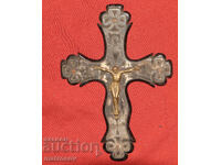 Cruce veche, crucifix cu detalii din alamă