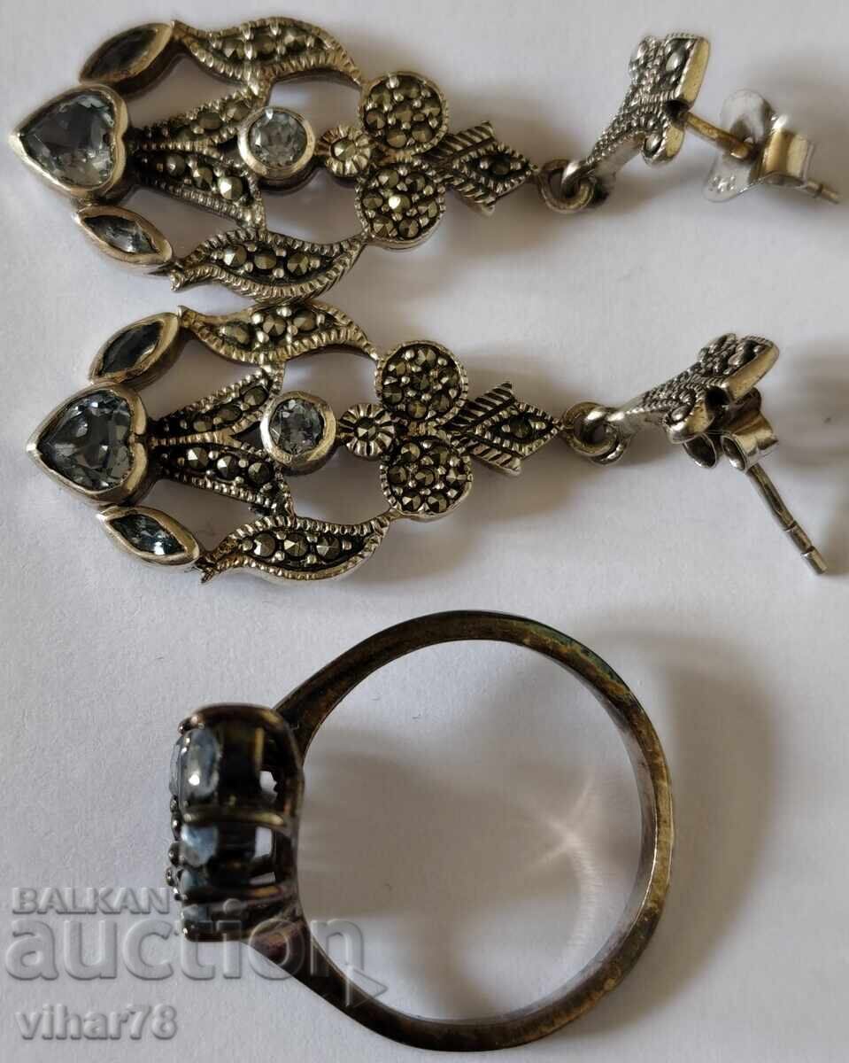 Licitație Foarte frumos set de cercei și inele din argint Licitație Foarte frumos set de cercei și inele din argint