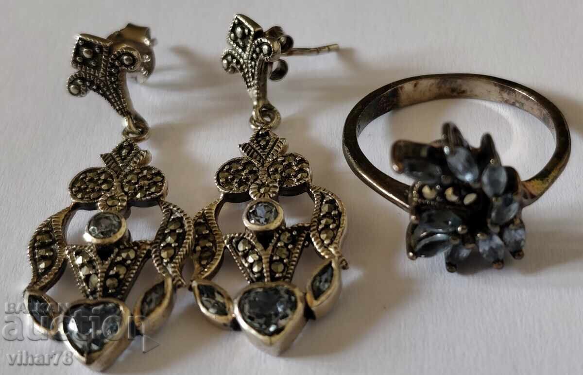 Foarte frumos set de cercei și inele din argint Foarte frumos set de cercei și inele din argint