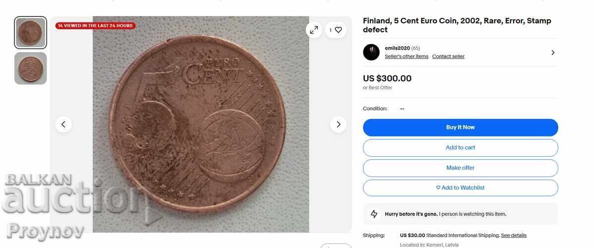 Auction  5C - 2002 Finland Mint Error
