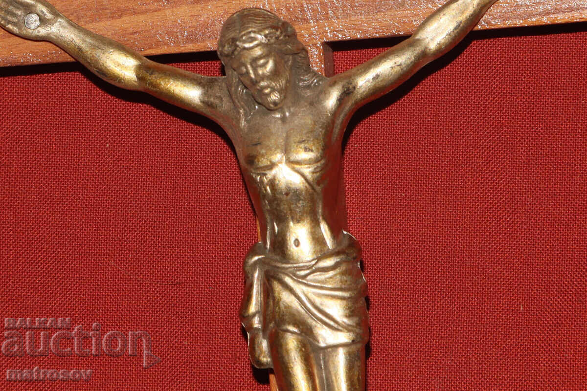 Wooden cross, crucifix with brass details - 5