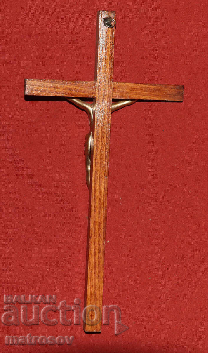 Wooden cross, crucifix with brass details - 6