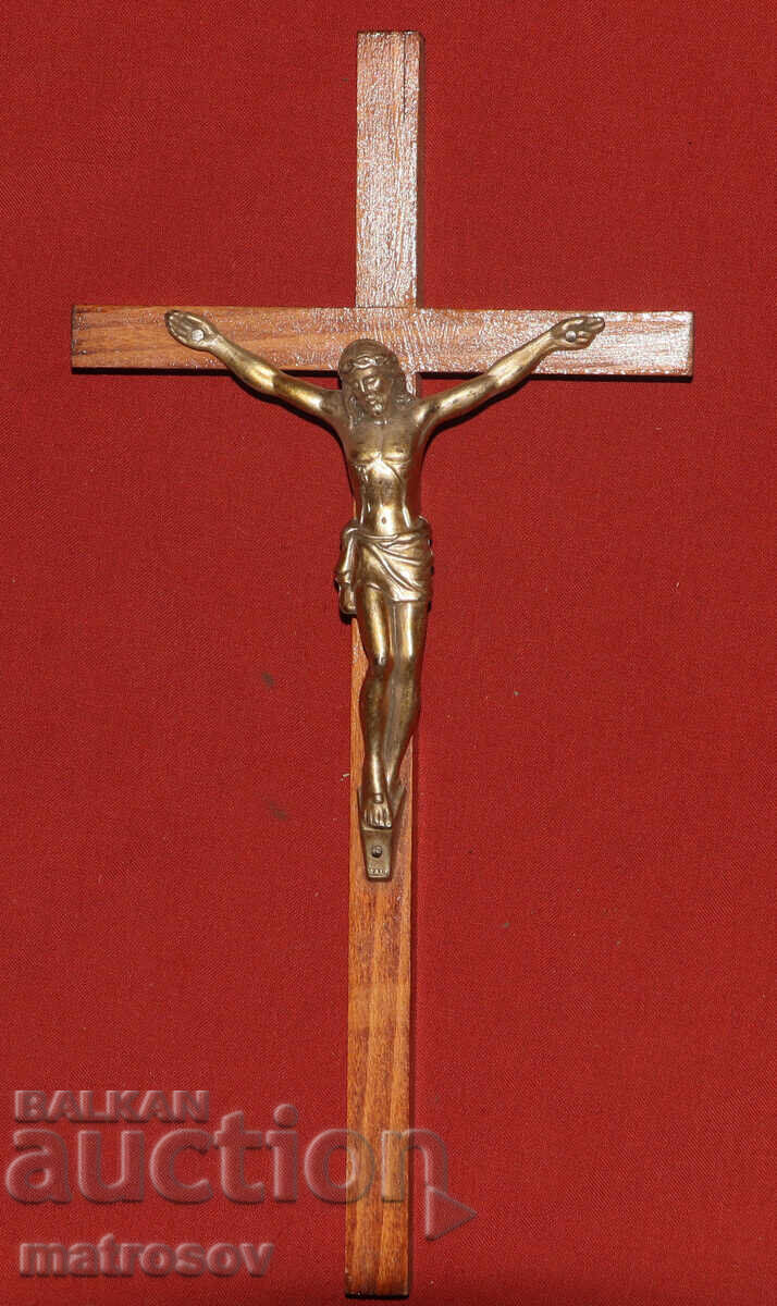 Wooden cross, crucifix with brass details