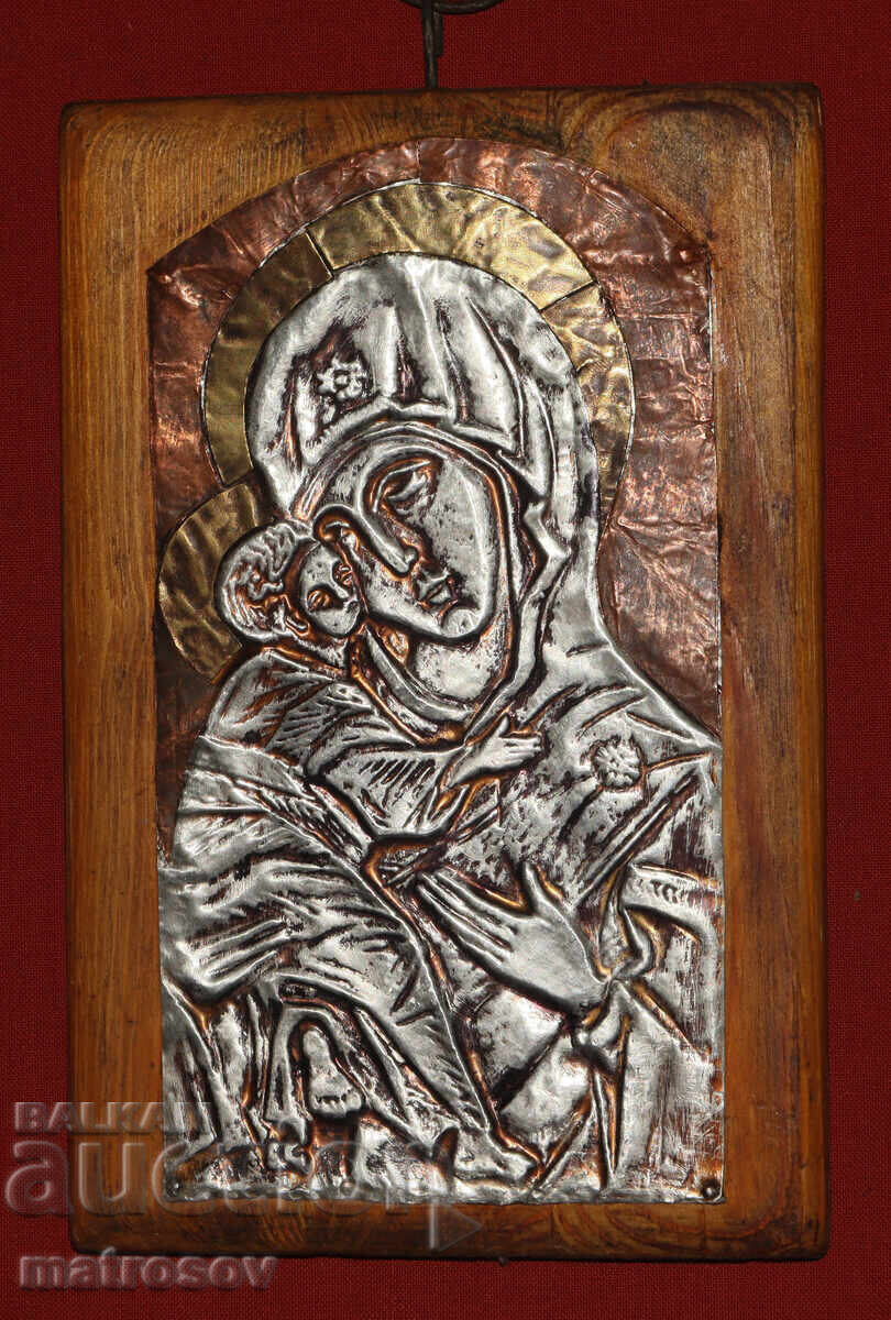 Ръчно изработена метална икона Богородица с Младенеца