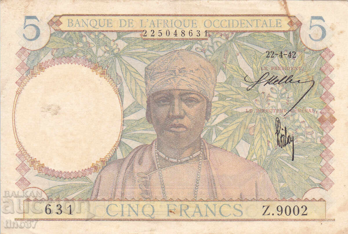 tino37 - FRENCH WEST AFRICA - 5 FRANCS - 1942 with price € 11.20 | 21.91 BGN