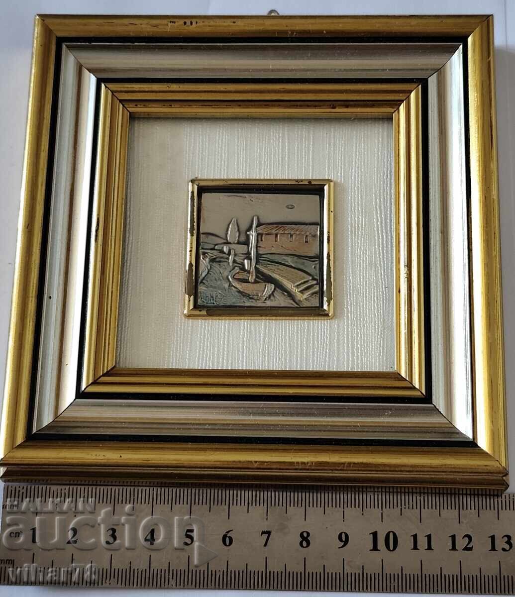 Δημοπρασία Μικρή εικόνα με ασημένια πλάκα