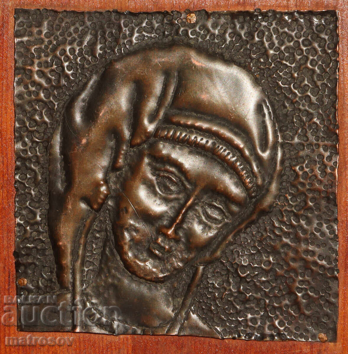 Delivery of Old copper plaque metalwork female portrait