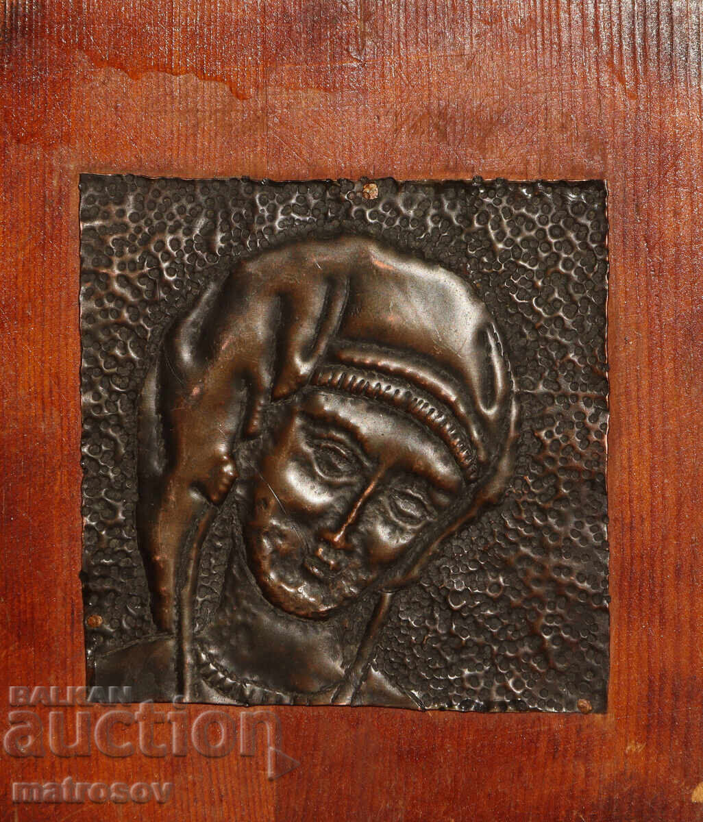 Old copper plaque metalwork female portrait