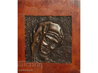 Vechi placă de cupru metaloplastie portret feminin