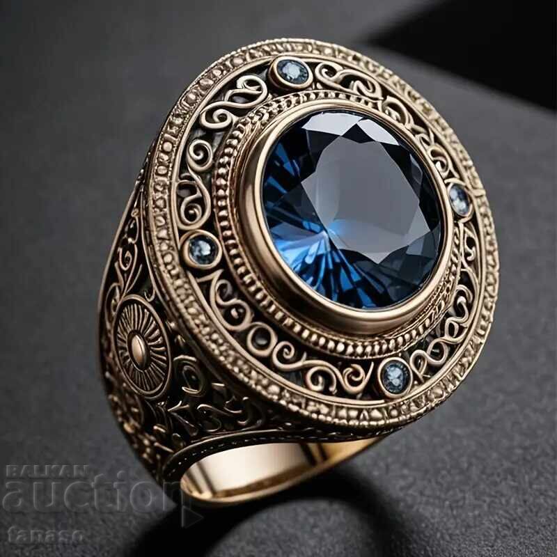 Gold-colored ring with sapphire