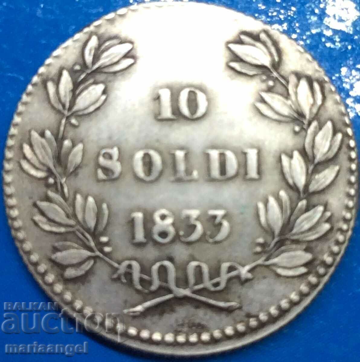 Lucca 10 soldi 1833 Italy Carlo Lodovico di Borbon 2.34g Ag with price 190.00 BGN | € 97.15