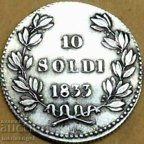 Lucca 10 soldi 1833 Italy Carlo Lodovico di Borbon 2.34g Ag - 6