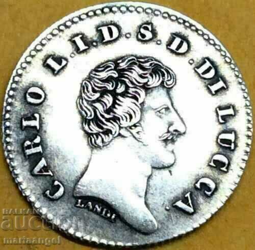Lucca 10 soldi 1833 Italy Carlo Lodovico di Borbon 2.34g Ag - 7