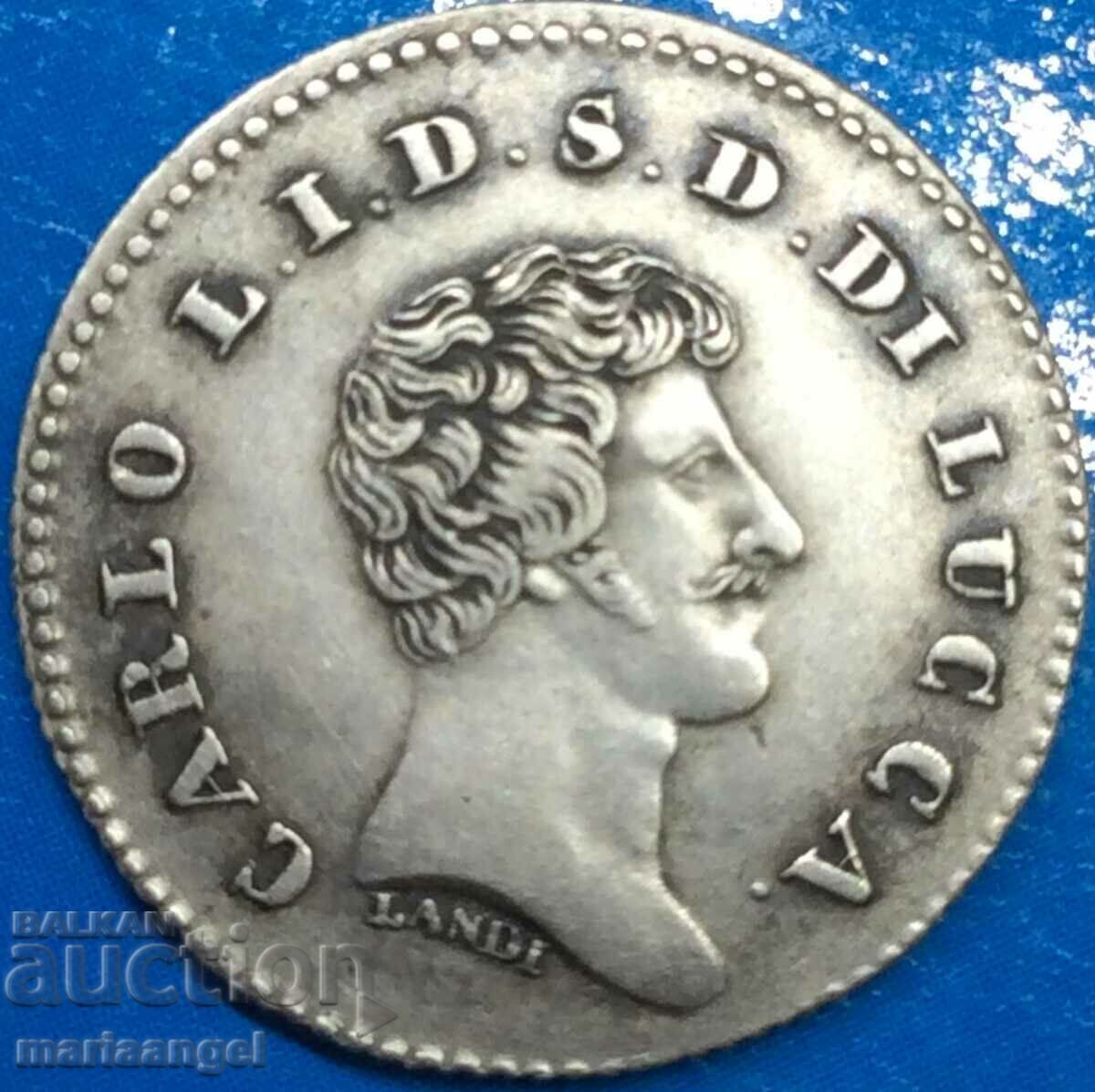 Lucca 10 soldi 1833 Italy Carlo Lodovico di Borbon 2.34g Ag