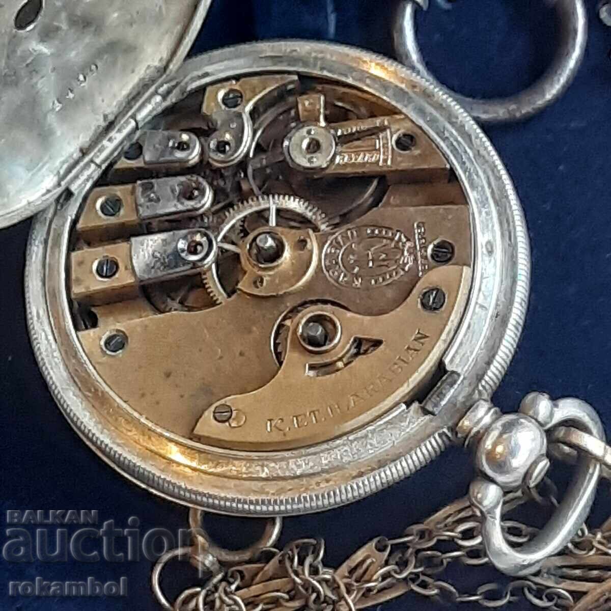 Ceas de buzunar otoman vechi din argint cu cheiță și cheie - 6
