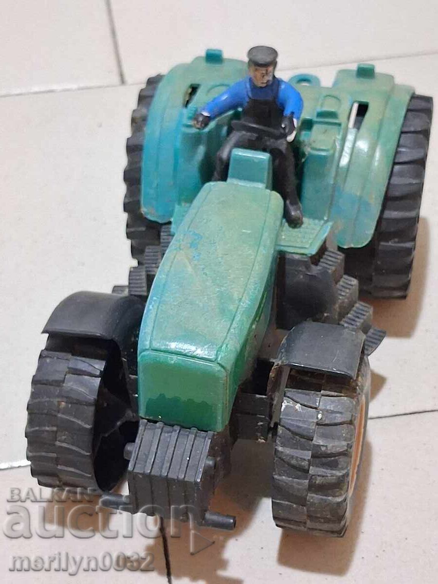 Children's tin toy tractor with trailer 70s NRB - 6