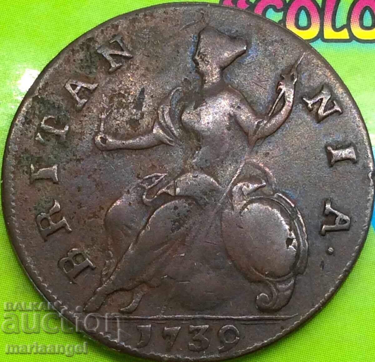 Moneda colonială SUA de 1/2 penny 1739 Marea Britanie 9,99 g - 6 Moneda colonială SUA de 1/2 penny 1739 Marea Britanie 9,99 g - 6