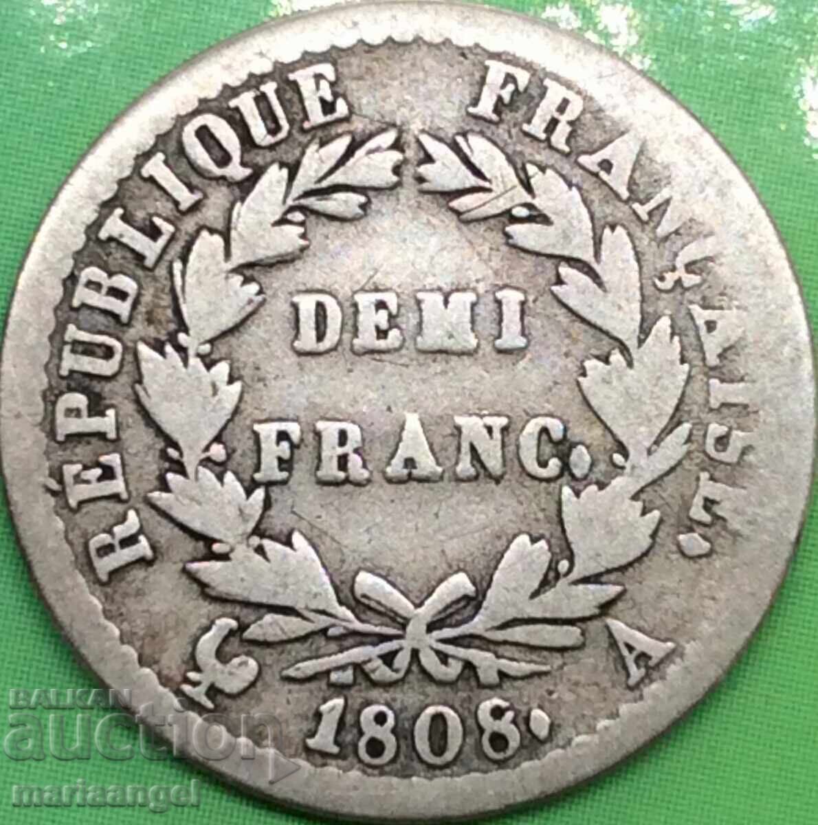 Napoleon 1/2 Franc 1808 Franța A - Paris Argint cu preț 72.00 BGN | € 36.81 Napoleon 1/2 Franc 1808 Franța A - Paris Argint cu preț 72.00 BGN | € 36.81