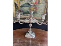 Old brass candlestick, silver-plated