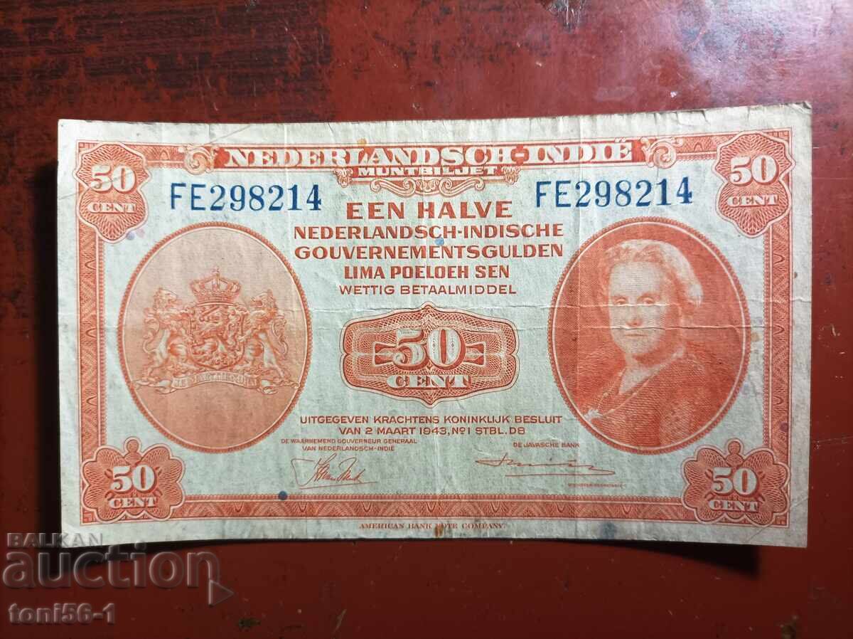 Нидерландска Индия 50 цента 1943г Нидерландска Индия 50 цента 1943г